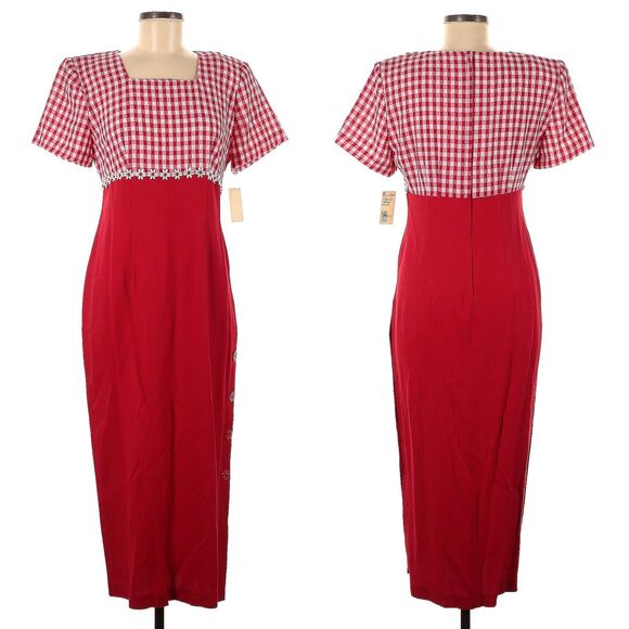 NWT Vintage 90s Betsy Lauren Gingham Dress Midi Button Slit Cottagecore Floral 7 - Picture 5 of 14